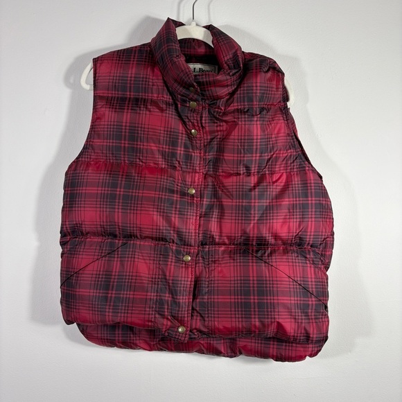 Vintage LL Bean Puffer Vest‎ Women’s M Plaid Goose Down Snap Front Packable 90s - Picture 1 of 10